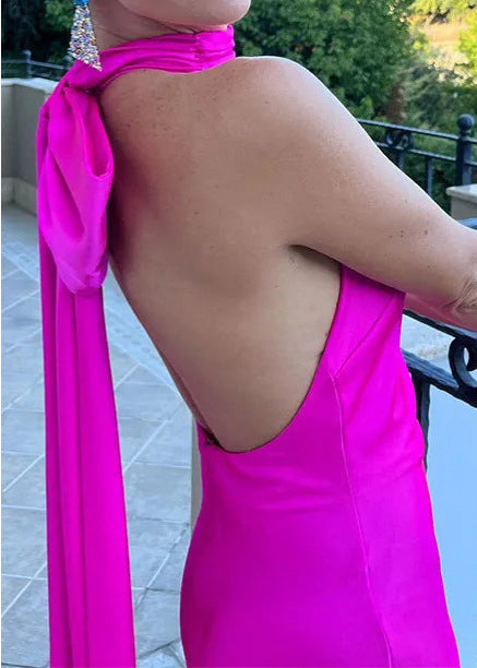 Women Rose Backless Halter Party Dress Summer