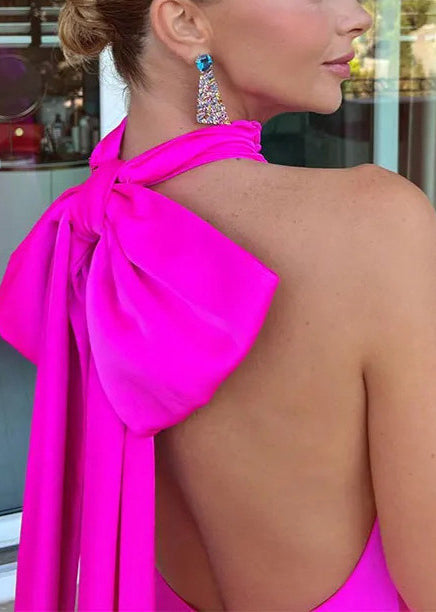 Women Rose Backless Halter Party Dress Summer