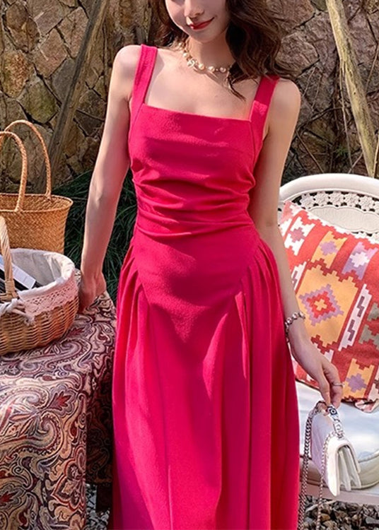 Damen Kleid mit quadratischem Kragen und einfarbiger Baumwolle, ärmellos