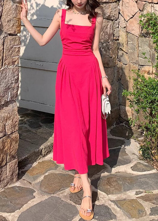 Damen Kleid mit quadratischem Kragen und einfarbiger Baumwolle, ärmellos