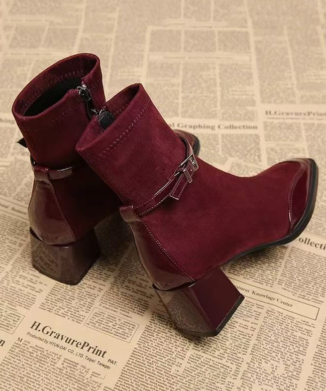 Damen-Stiefeletten mit klobigem Profil, Mulberry-Wildleder