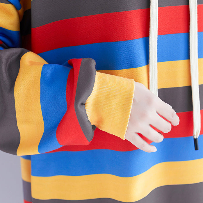 Damen Gestreifte Kapuzenkleider Weibliches Beiläufiges Loses Pulloverkleid