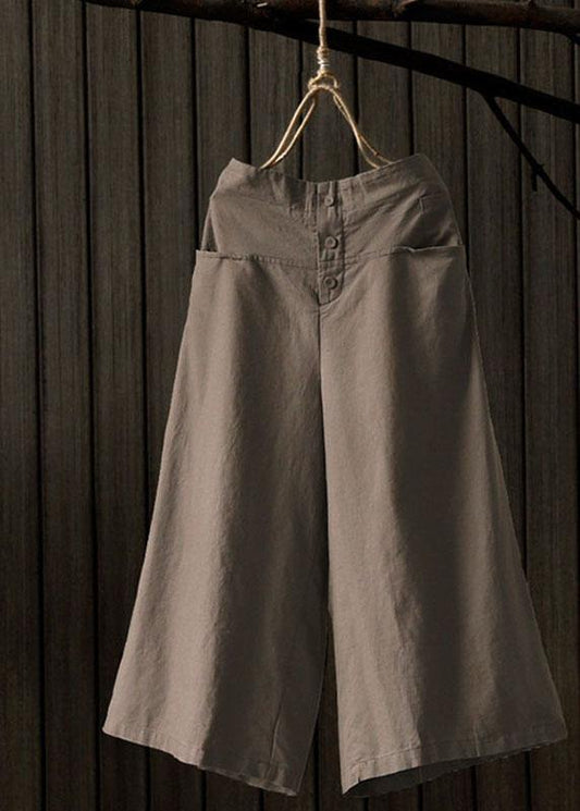 Women Vintage Solid Elastic Waist Wide Leg Pants with Pockets - SooLinen