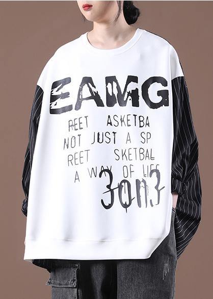 Women White Chic Patchwork Plus Size Autumn Tops - SooLinen