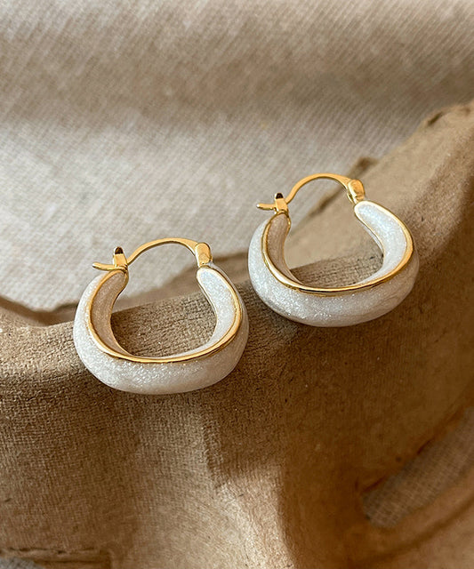 Women White Copper Alloy Drip Glaz Hoop Earrings