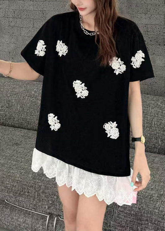 Women White Flower Decorated Oversized Patchwork Lace Tanks Summer