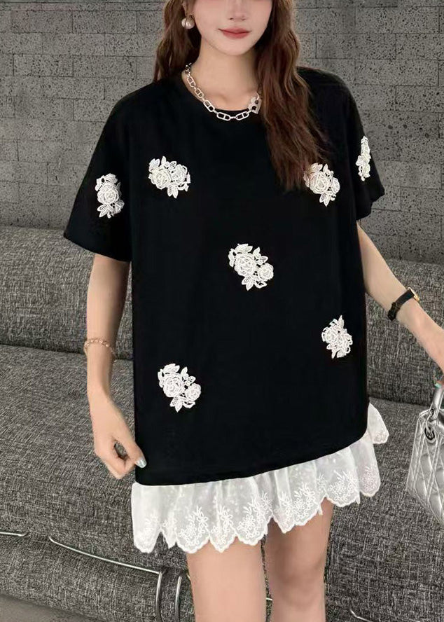 Women White Flower Decorated Oversized Patchwork Lace Tanks Summer
