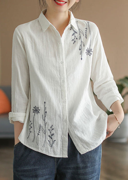 Women White Peter Pan Collar Cotton Top Fall