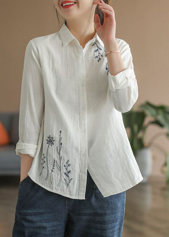 Women White Peter Pan Collar Cotton Top Fall