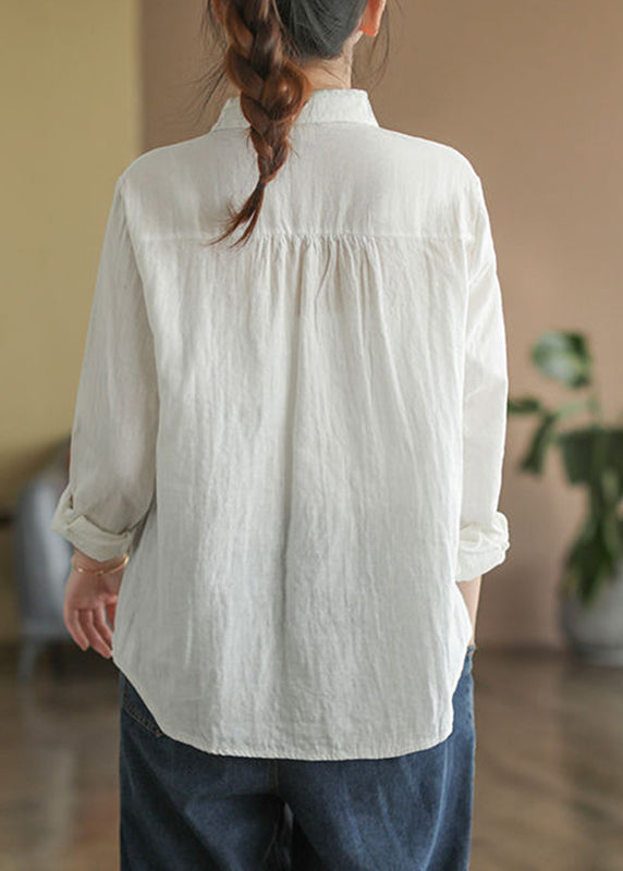 Women White Peter Pan Collar Cotton Top Fall