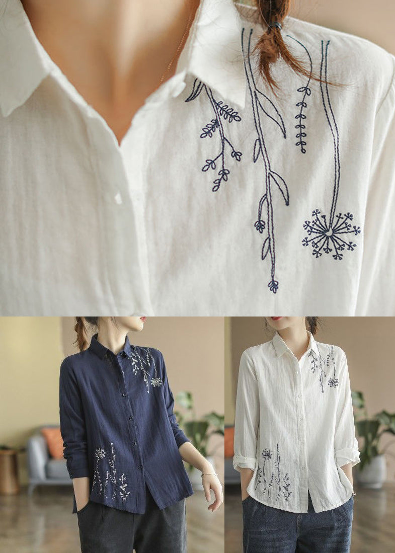 Women White Peter Pan Collar Cotton Top Fall