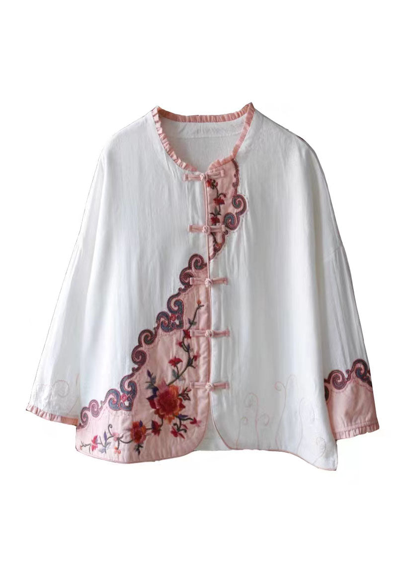 Frauen Weiß Rüschen Embroideried Patchwork Baumwolle Tops Frühling
