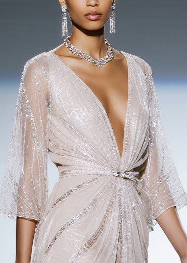 Women White Sequins Sheer Tulle Tea Dress Summer