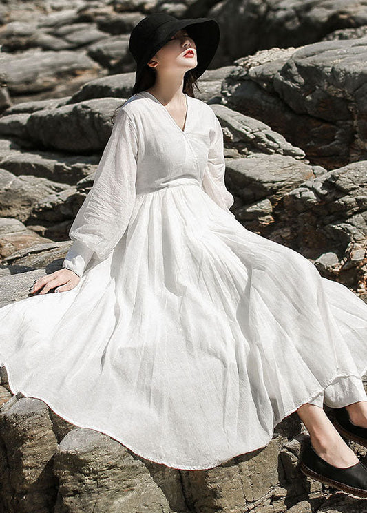 Women White V Neck Patchwork Maxi Dresses Spring