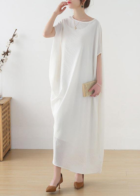 Women White asymmetrical design Linen Summer Long Dresses - SooLinen