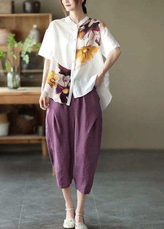 Frauen Weiß asymmetrische design Print Lose Herbst Hemd Halbe