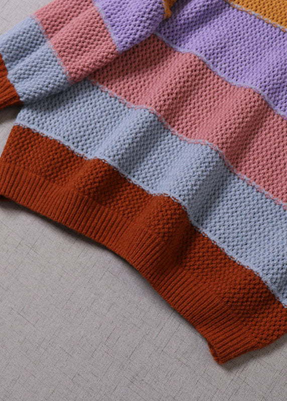 Frauen Gelb O-Ausschnitt Gestreiften Strick Pullover Frühling