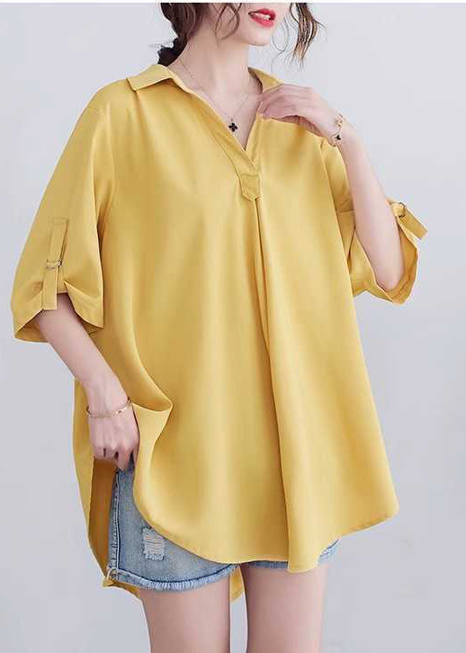 Women Yellow Oversized Cotton Shirt Summer