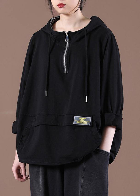 Women Zipper Spring Modern Blouse Black Tops - SooLinen