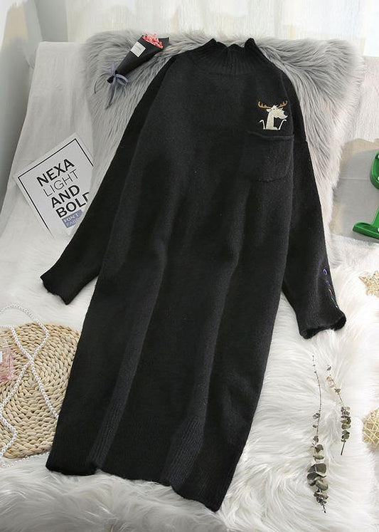 Women beige Sweater dresses Largo half high neck daily wild knit dresses - SooLinen