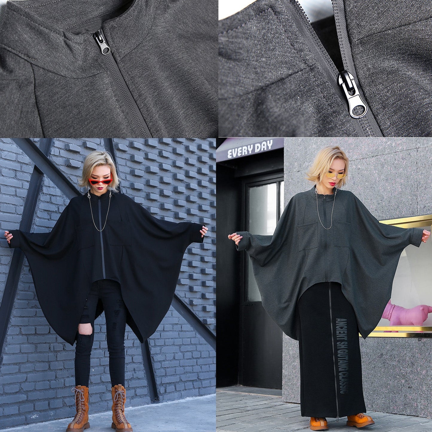 Schwarze Baumwollkleidung für Frauen in Übergröße mit Rundhalsausschnitt und extra großem Saum