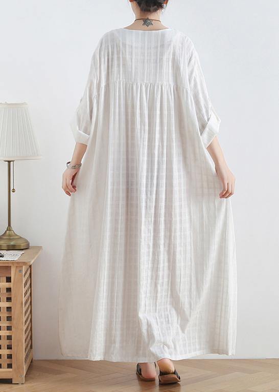 Women black cotton quilting dresses o neck Batwing Sleeve Maxi Dresses - SooLinen