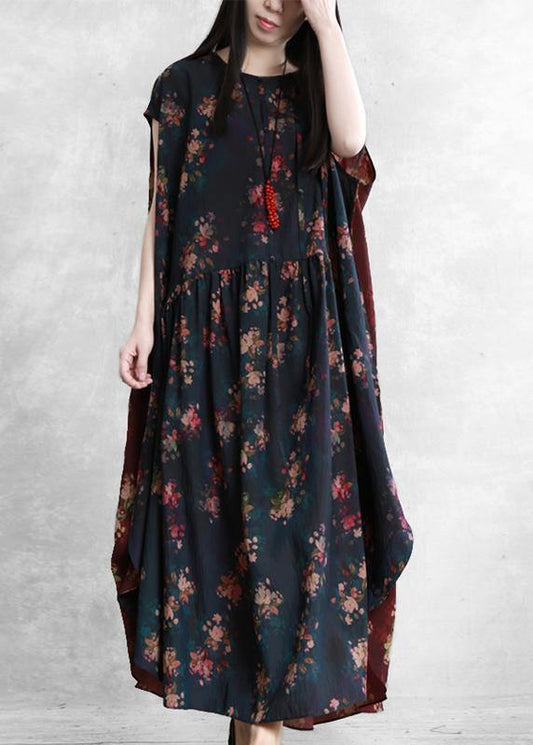 Women black print cotton tunic pattern o neck patchwork tunic top - SooLinen