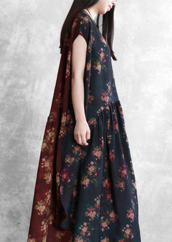 Women black print cotton tunic pattern o neck patchwork tunic top - SooLinen