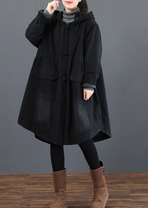 Women black clothes Fashion Ideas hooded large hem coat - SooLinen