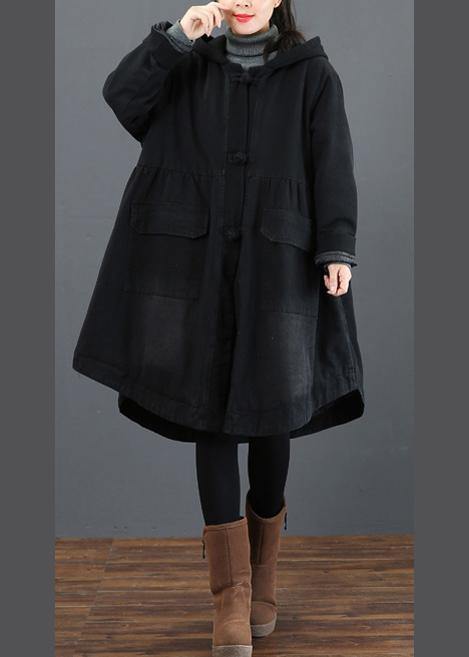 Women black clothes Fashion Ideas hooded large hem coat - SooLinen