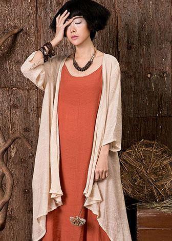 Women bracelet sleeved linen tops women Tunic Tops nude cardigan summer - SooLinen