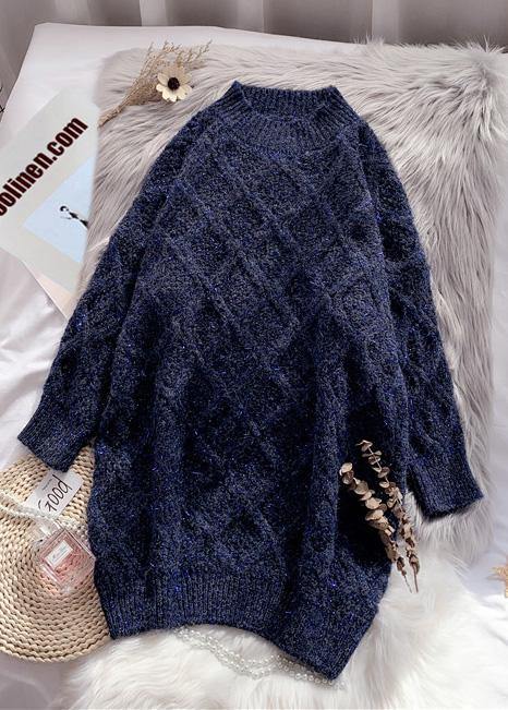 Women burgundy Sweater outfits plus size o neck thick Art knitted tops - SooLinen