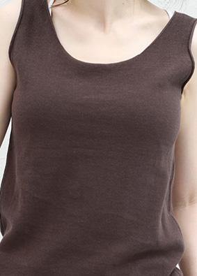 Women chocolate cotton Long Shirts sleeveless loose summer top - SooLinen