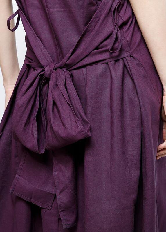 Women cotton Tunics Fine Lacing And Drawstring Solid Color Dress - SooLinen