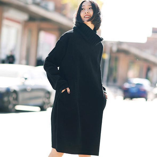 Frauen baumwolle quilten kleidung boutique high neck Sleeve schwarz Kunst Kleid frühling