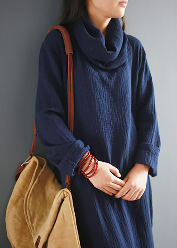 Damen Baumwolltuniken für Damen Tailliertes Rollkragenkleid mit geteiltem Schnitt, lockere Baumwolle, Vintage-Winterkleid