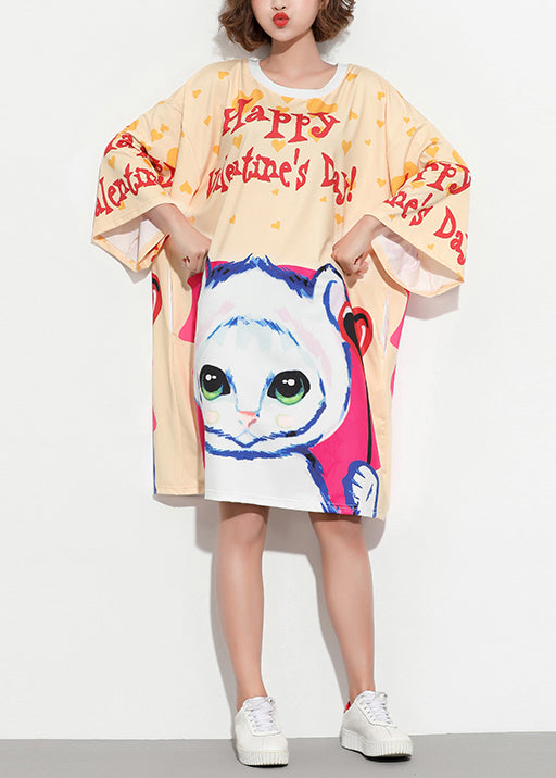 Damen florale Baumwolltunika, tailliert, O-Ausschnitt, Baggy-Tunika, Sommerkleid