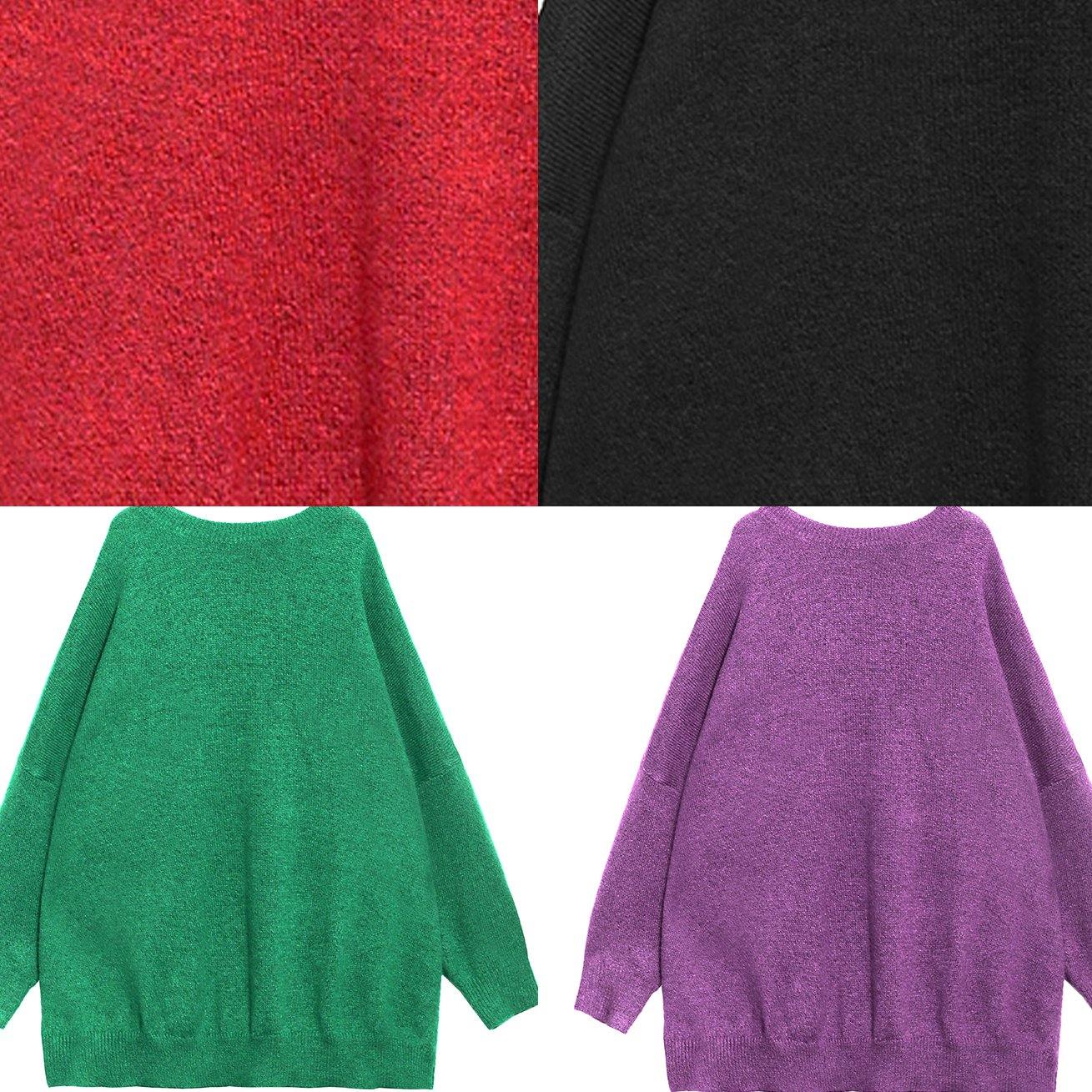 Women green knitted pullover o neck Batwing Sleeve casual knitted blouse - SooLinen