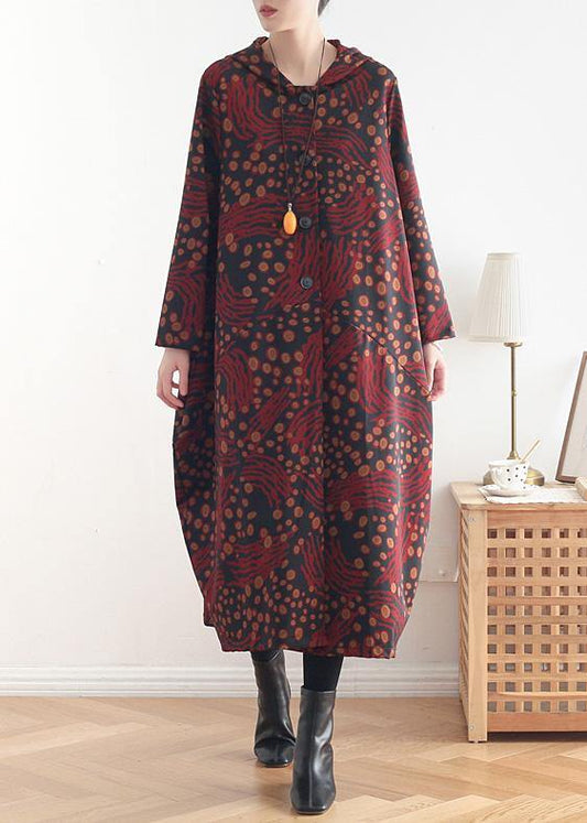 Women hooded patchwork fine coat for woman blue print tunic coats fall - SooLinen