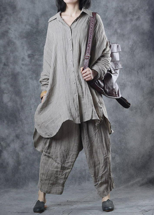 Women lapel Batwing Sleeve linen shirts women design nude top - SooLinen