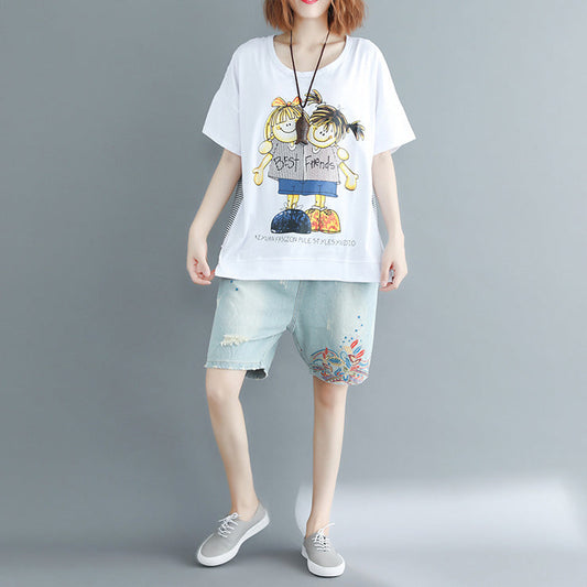 Women o neck cotton Long Shirts 2019 design white print box tops