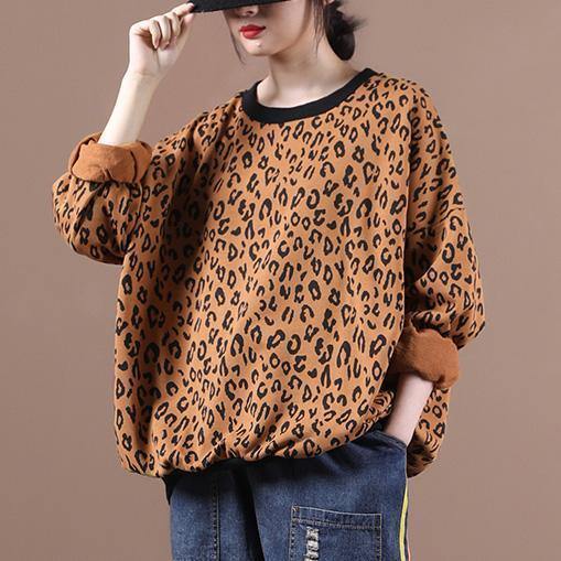 Women o neck tunic top Wardrobes yellow Leopard shirts - SooLinen