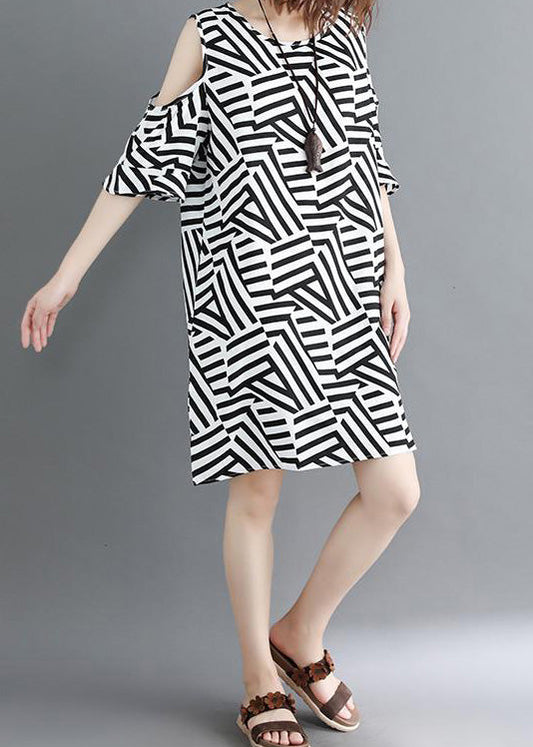 Frauen schulterfrei Baumwolle Quilting Kleider Spaß Arbeit schwarz gestreiften Kleider Sommer