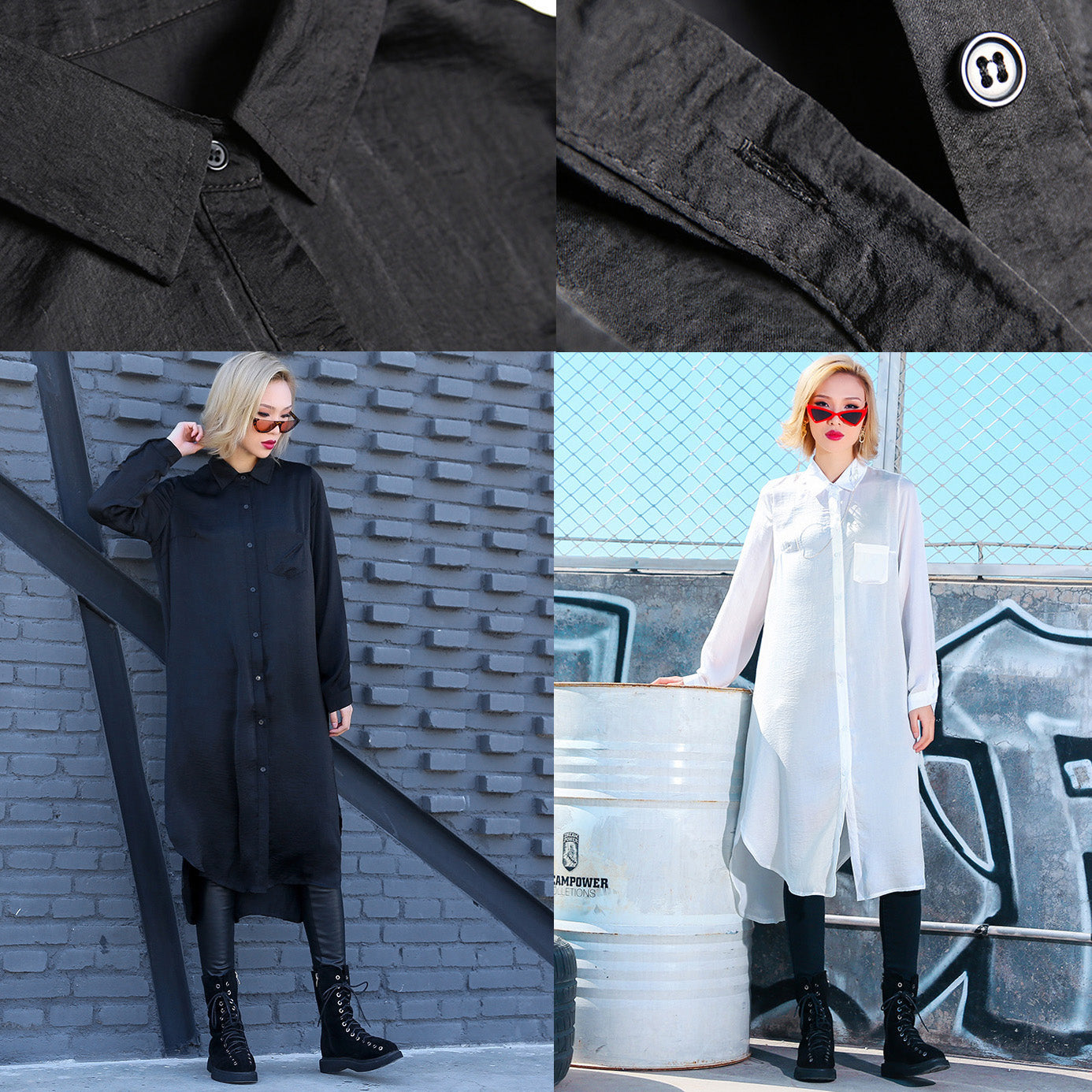 Damen seitlich offen Baumwolle Quilting Kleidung Pakistani Fotografie weiß oversized Shirt Kleid