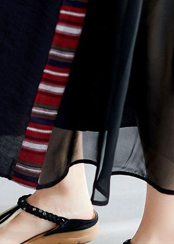 Women sleeveless cotton dresses Shape black patchwork cotton robes Dresses summer - SooLinen