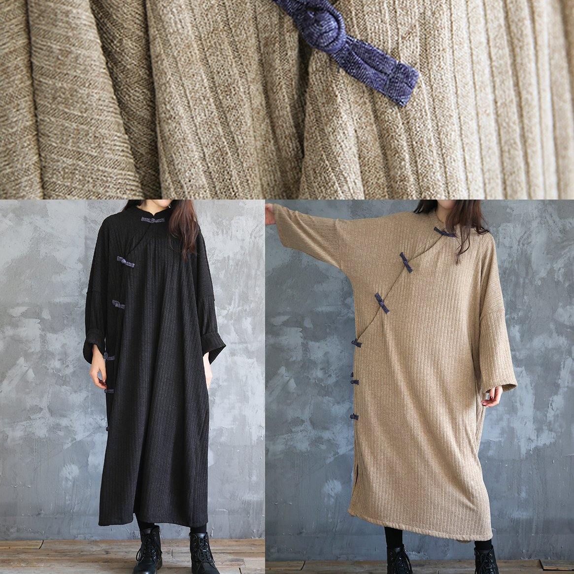 Women stand collar Sweater fall dress outfit Vintage beige baggy sweater dress - SooLinen