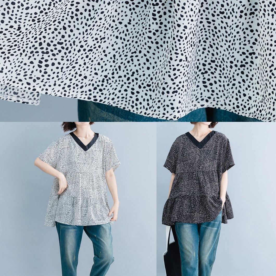 Women v neck clothes For Women Wardrobes white dotted top summer - SooLinen