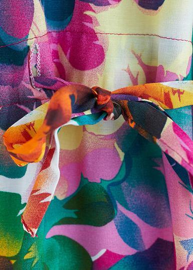 Women v neck tie waist cotton Fashion Ideas purple print Dress summer - SooLinen