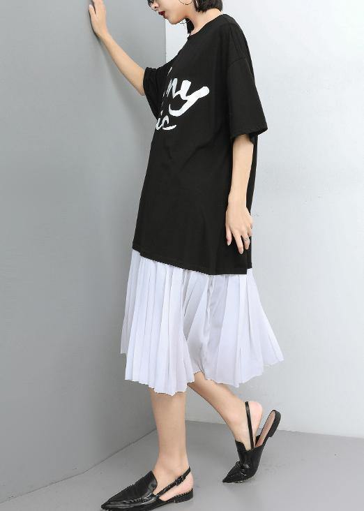 Women white cotton Tunics Stitches Women Spliced Pullover Fashion Dress - SooLinen