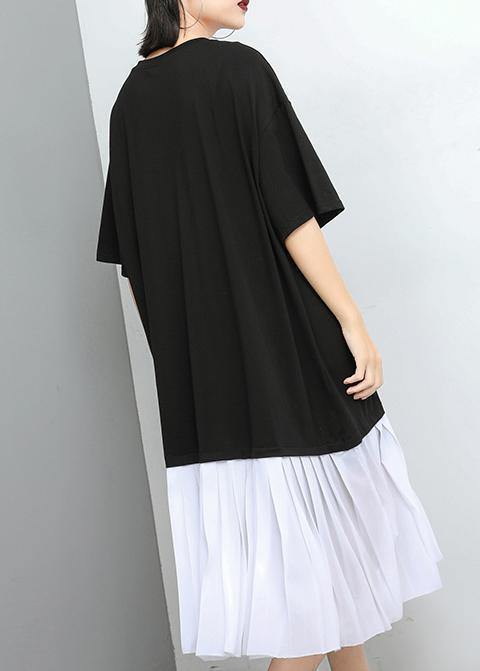 Women white cotton Tunics Stitches Women Spliced Pullover Fashion Dress - SooLinen